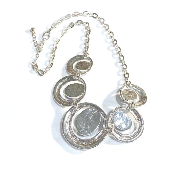 Silver chain fashion necklace collar mod floating blue stone pendants retro chic - Picture 7 of 8